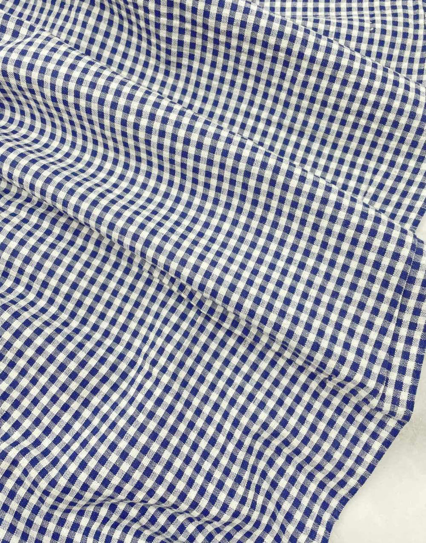 Remnant 1m - Dark Blue Cotton Gingham Seersucker