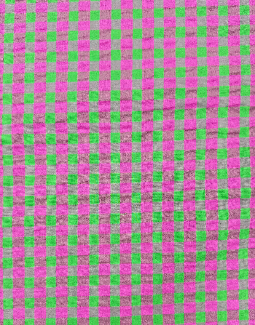 Candy Pink & Lime Seersucker Gingham Cotton Fabric