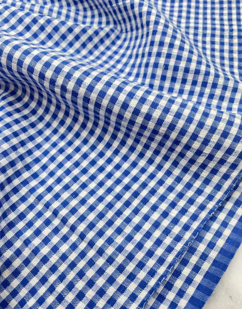 Remnant 1m - Royal Blue Cotton Gingham Seersucker