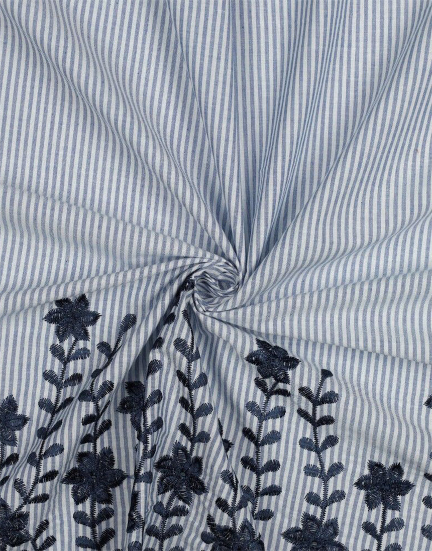 Cotton Pin Stripe Embroidered 2-Sided Border Fabric