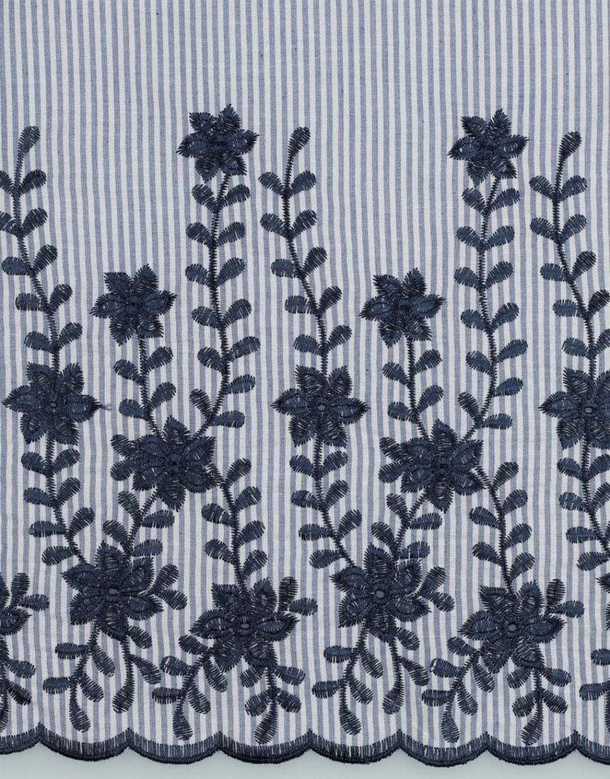 Cotton Pin Stripe Embroidered 2-Sided Border Fabric