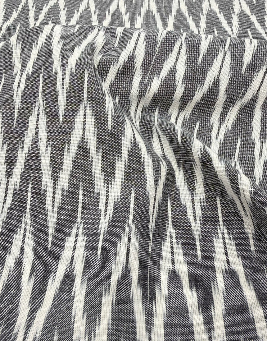 Grey Zig Zag Cotton Ikat Fabric