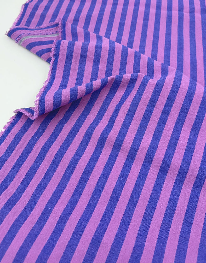 Berry Blue Stripe Cotton Yarn-Dyed Fabric