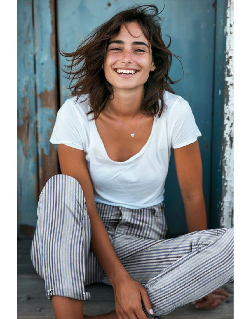 Indigo Sky Stripe Stretch Denim Fabric