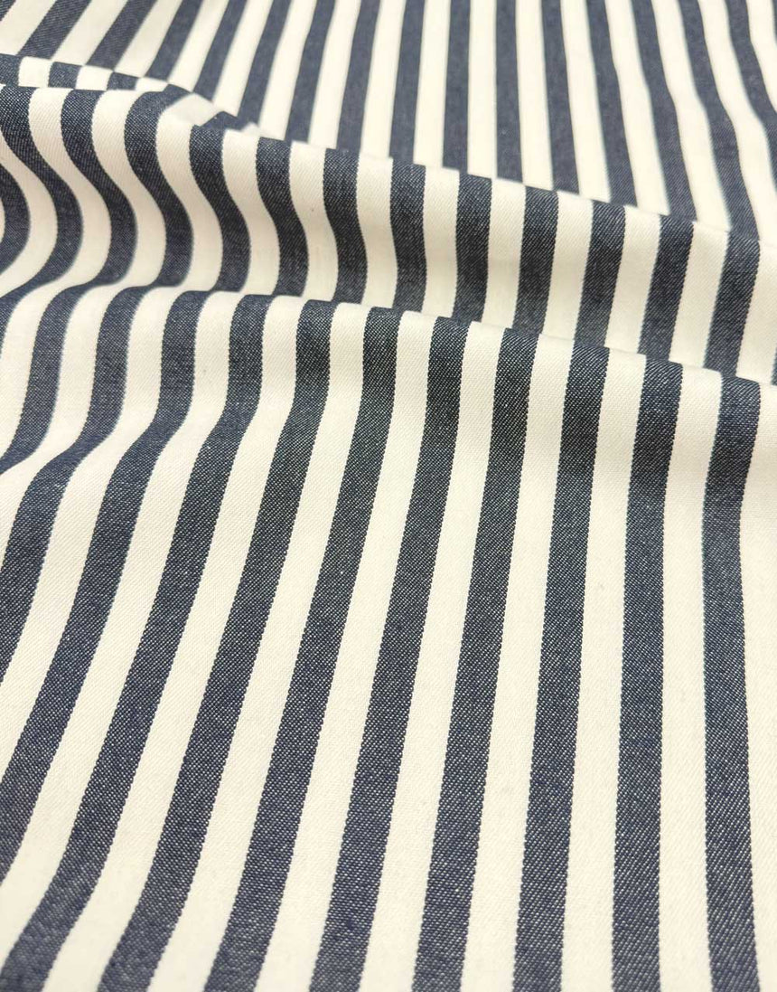 Indigo Stripe Cotton Denim Fabric
