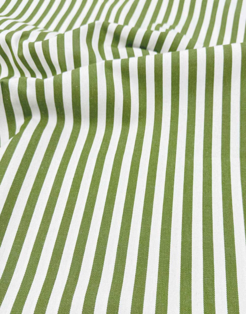 Olive Green Stripe Cotton Denim Fabric