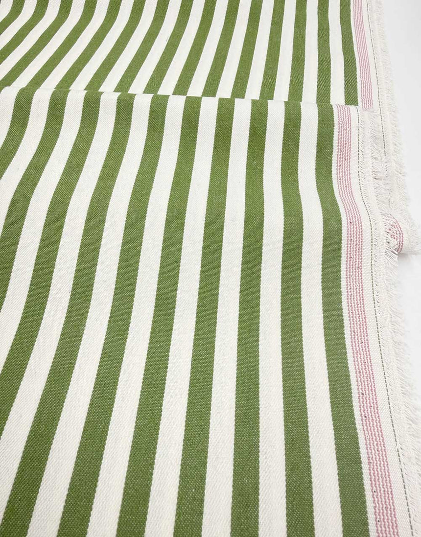 Olive Green Stripe Cotton Denim Fabric