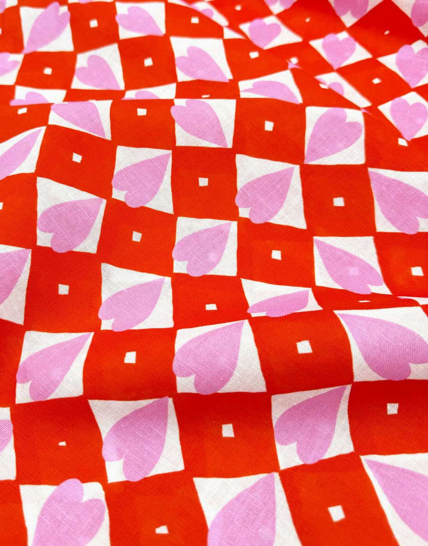 Love Bite Diamond Heart Cotton Linen Fabric, Doops Designs