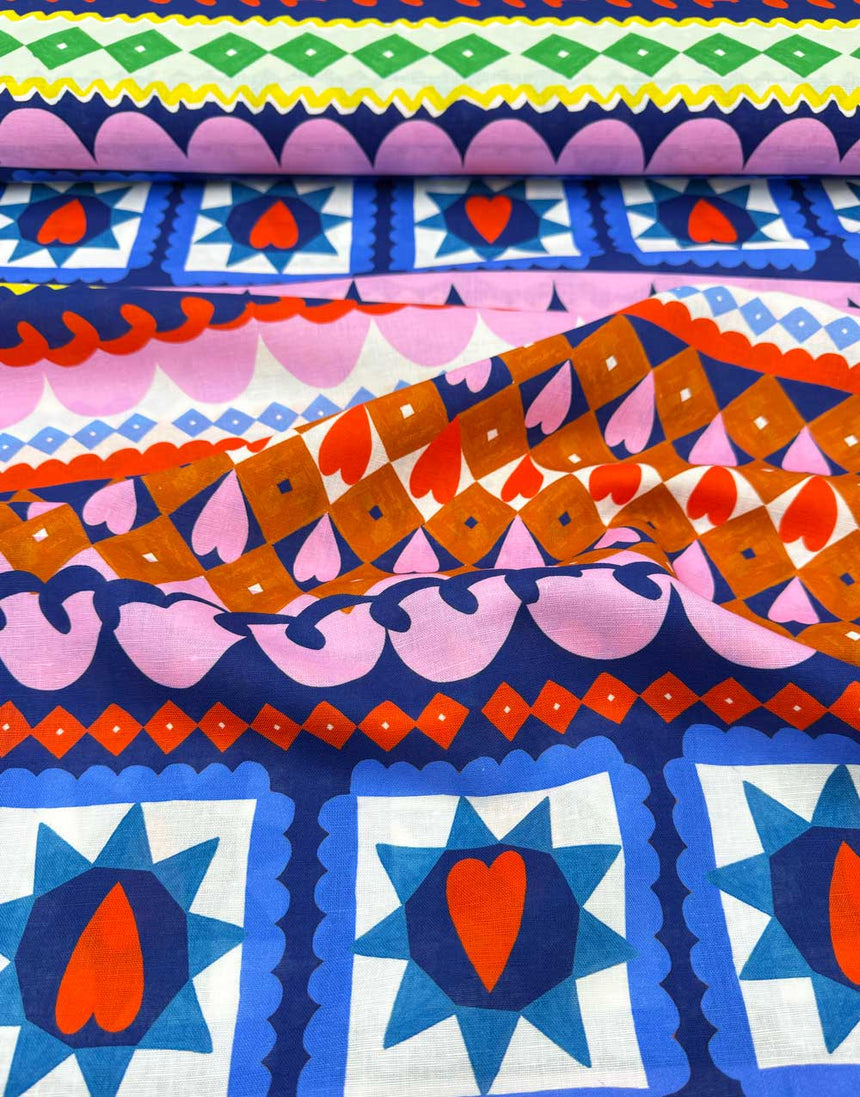 Love Heart Diamonds Cotton Linen Fabric, Doops Designs