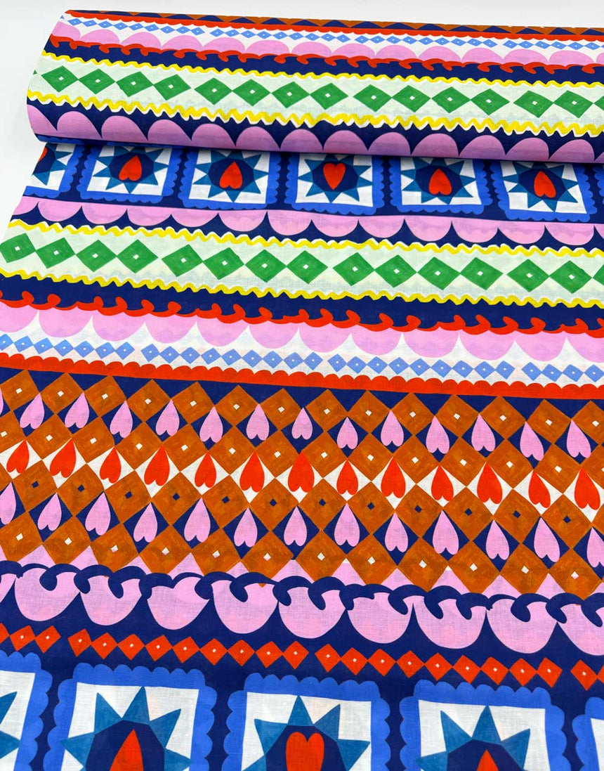 Love Heart Diamonds Cotton Linen Fabric, Doops Designs