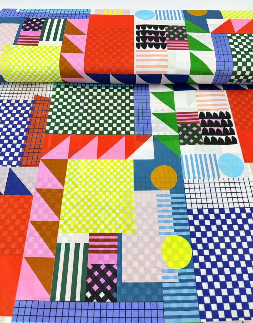 Lumo Patchwork Cotton Linen Fabric, Doops Designs