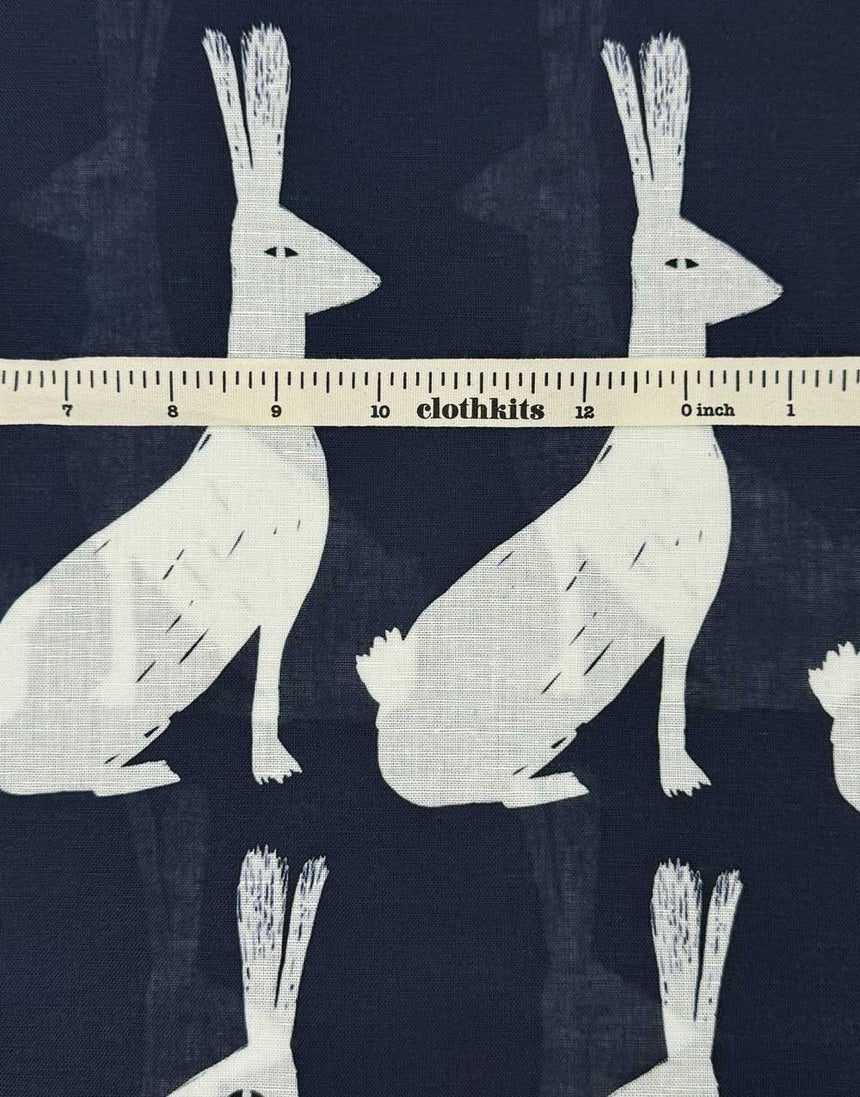 Navy Hare Cotton Linen Fabric, Doops Designs