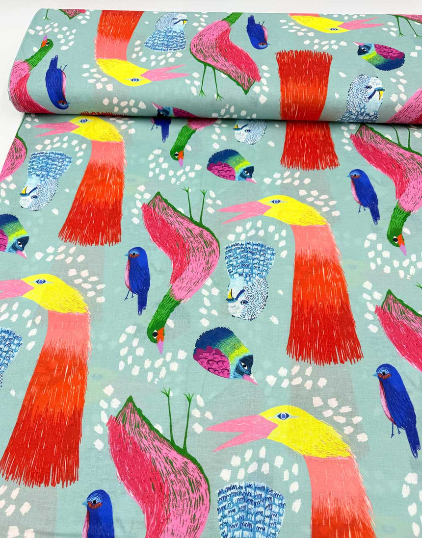 Birds Cotton Linen Fabric, Doops Designs