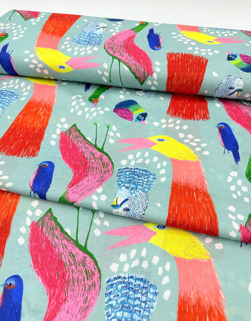 Birds Cotton Linen Fabric, Doops Designs