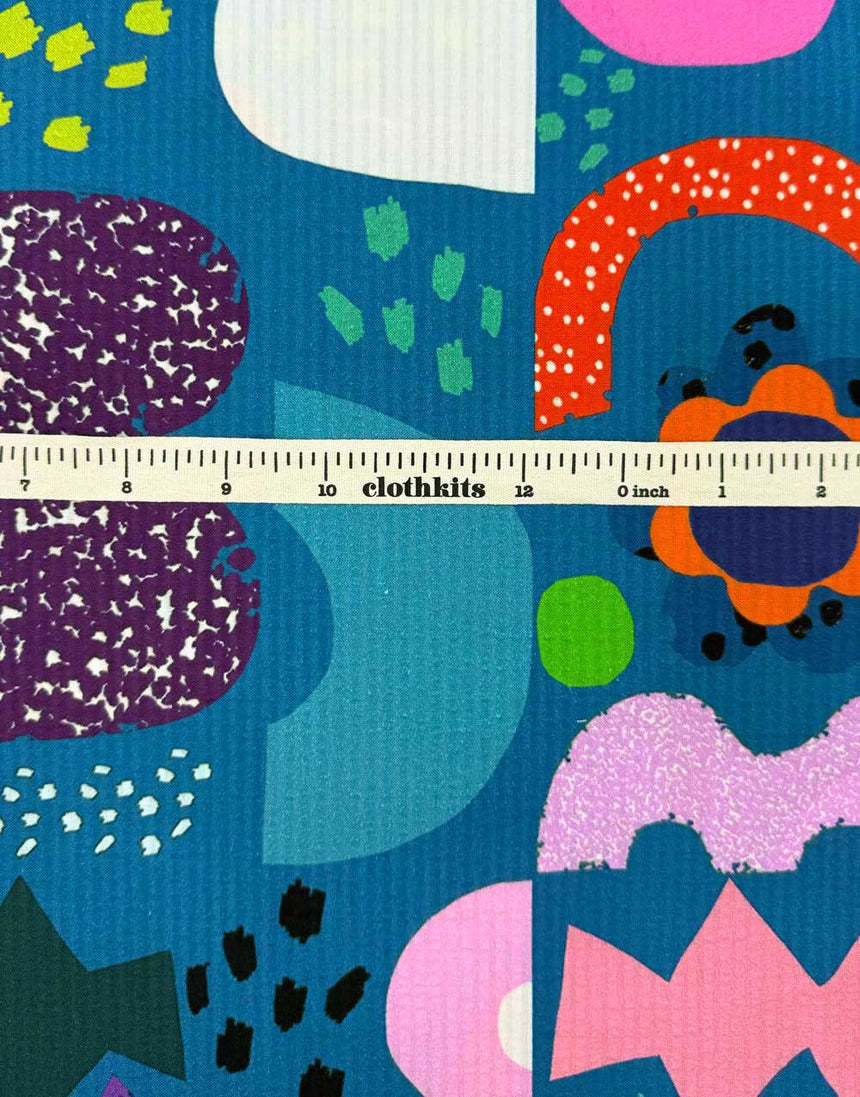 Kooki Play Blue Cotton Seersucker Fabric, Doops Designs