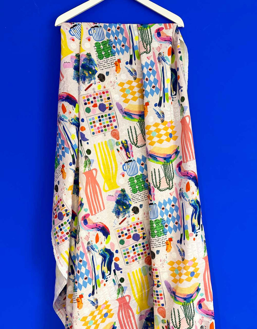 The Artist's Way Small Scale Cotton Linen Fabric, Doops Designs