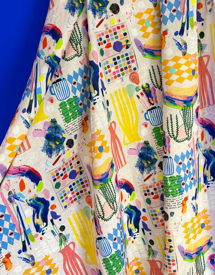 The Artist's Way Small Scale Cotton Linen Fabric, Doops Designs