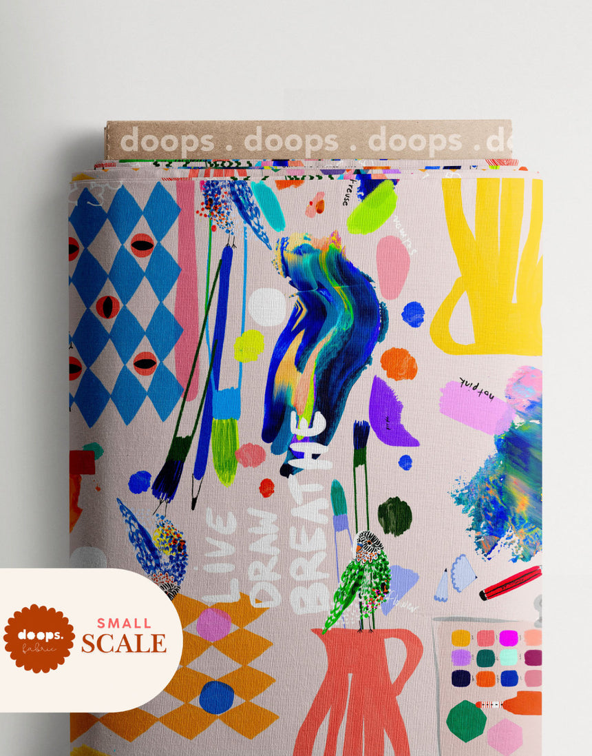 The Artist's Way Small Scale Cotton Linen Fabric, Doops Designs