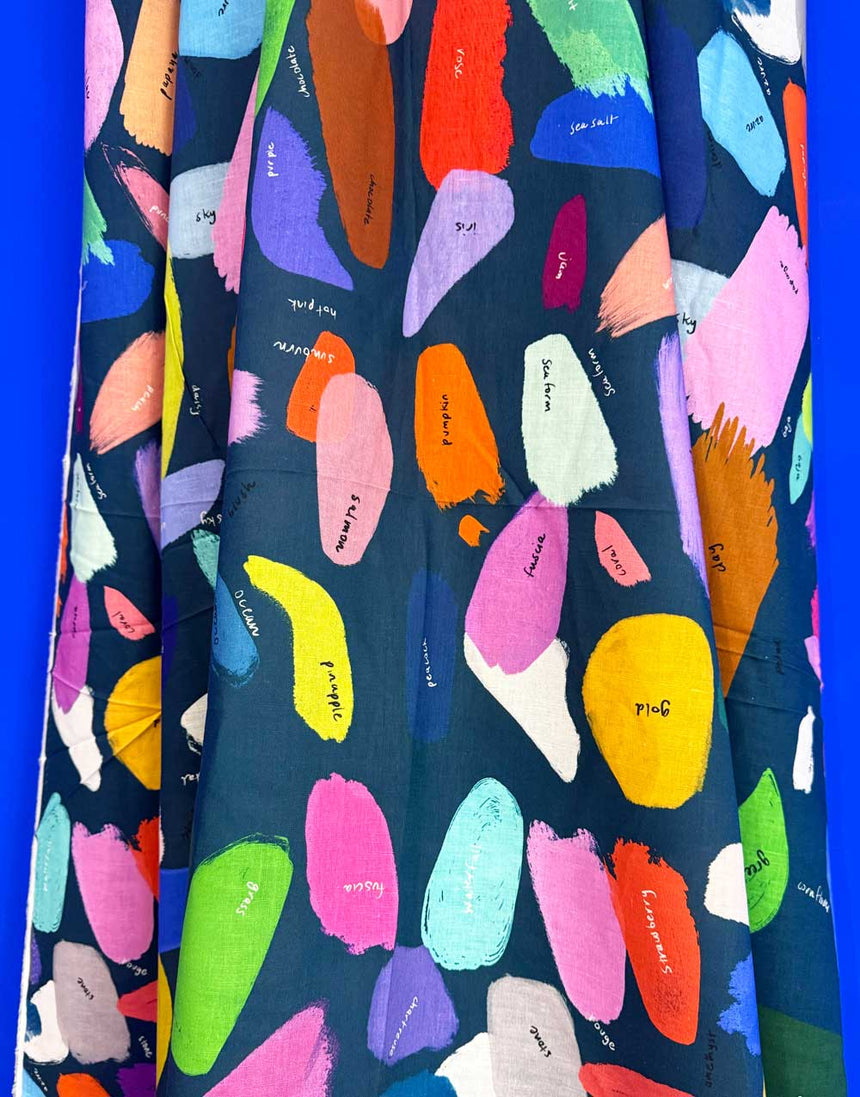 Dark Colour Palette Large Scale Cotton Linen Fabric, Doops Designs