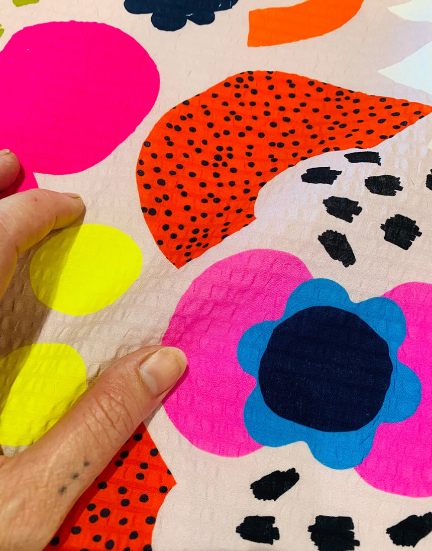 Peach Kooki Cotton Seersucker Fabric, Doops Designs