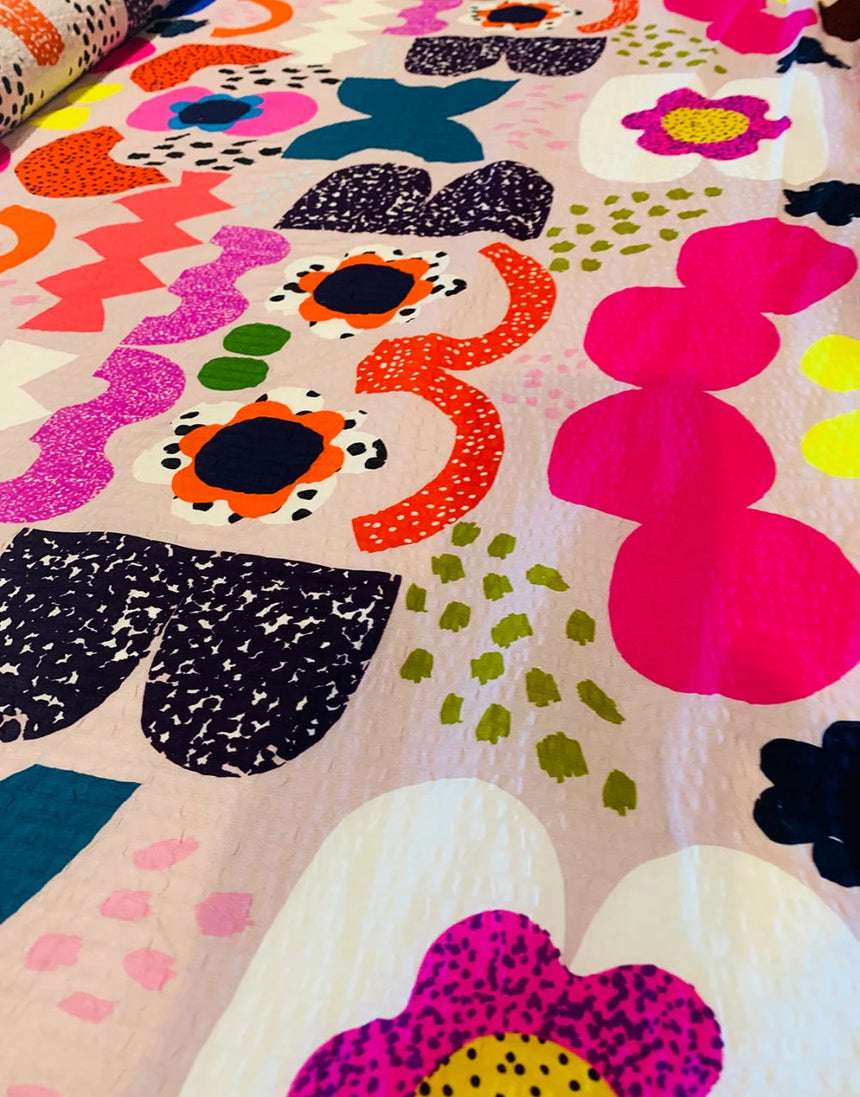 Peach Kooki Cotton Seersucker Fabric, Doops Designs