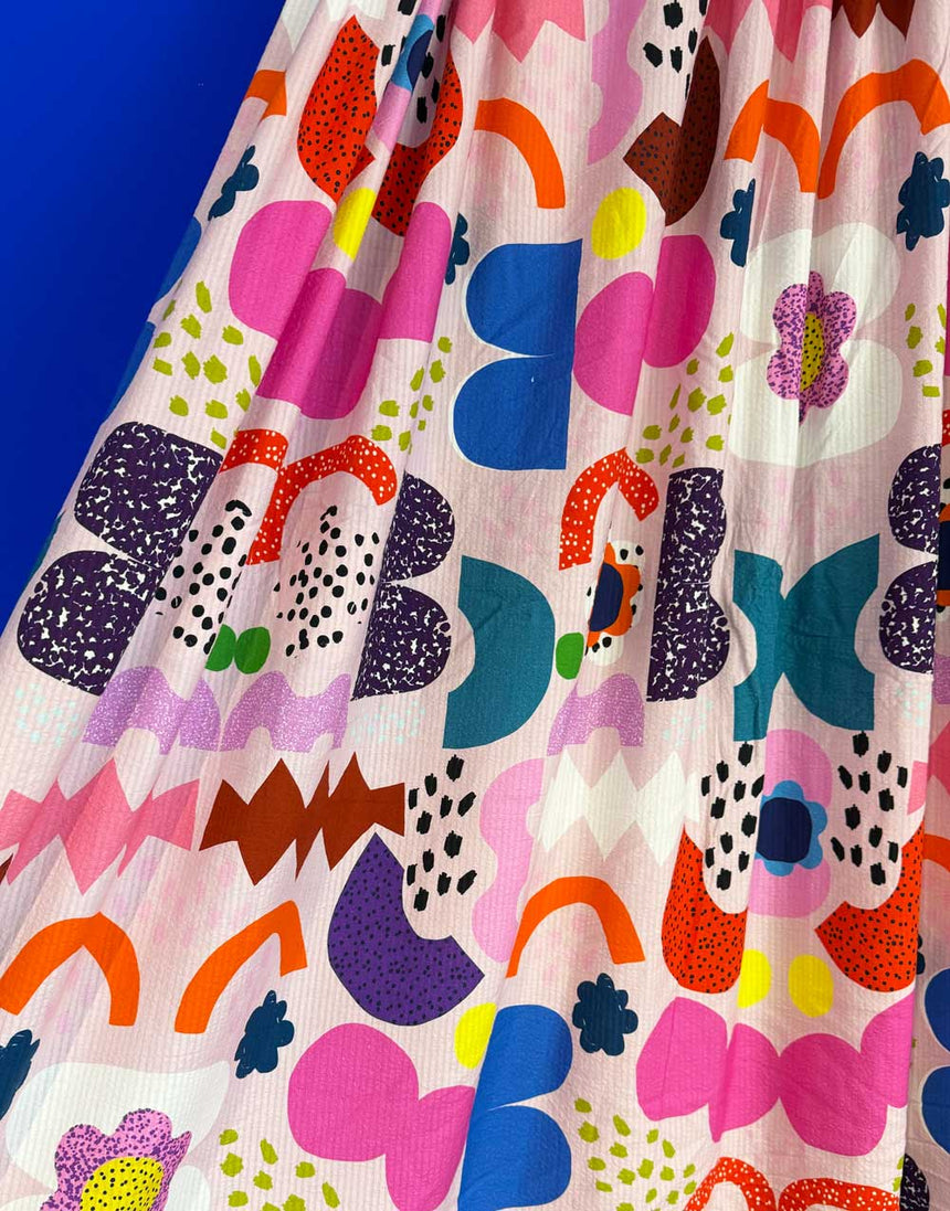 Peach Kooki Cotton Seersucker Fabric, Doops Designs