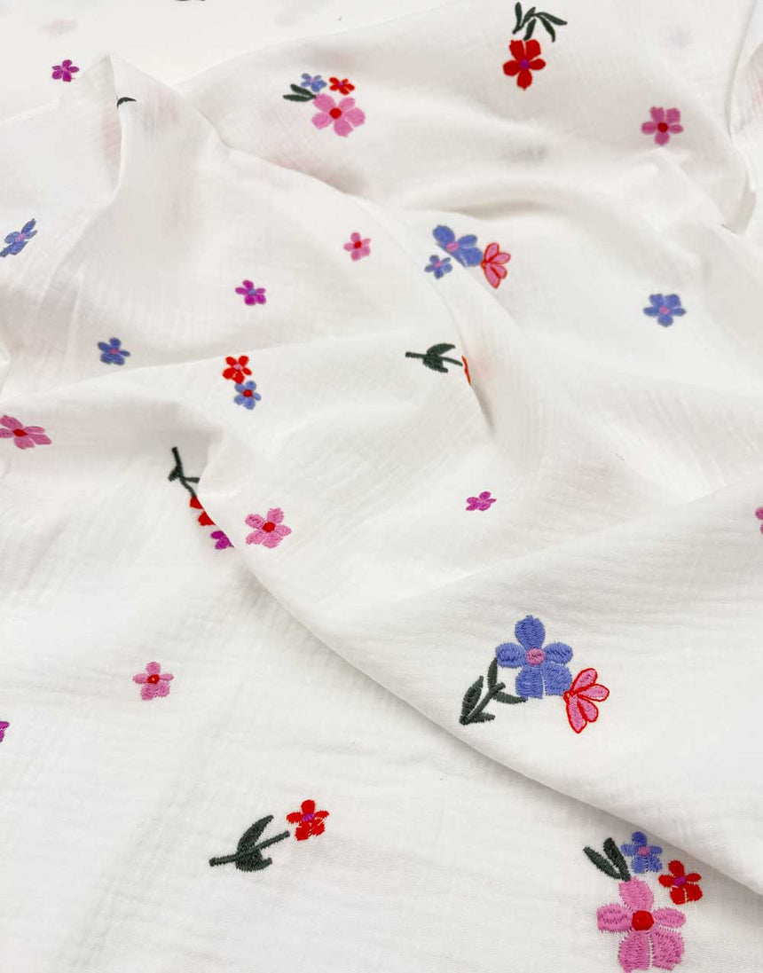 Little Meadow Embroidered Double Gauze Fabric