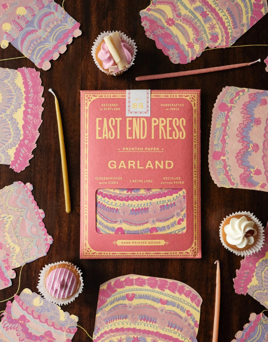 Celebration Cakes Hand Printed Paper Garland No.85, East End Press