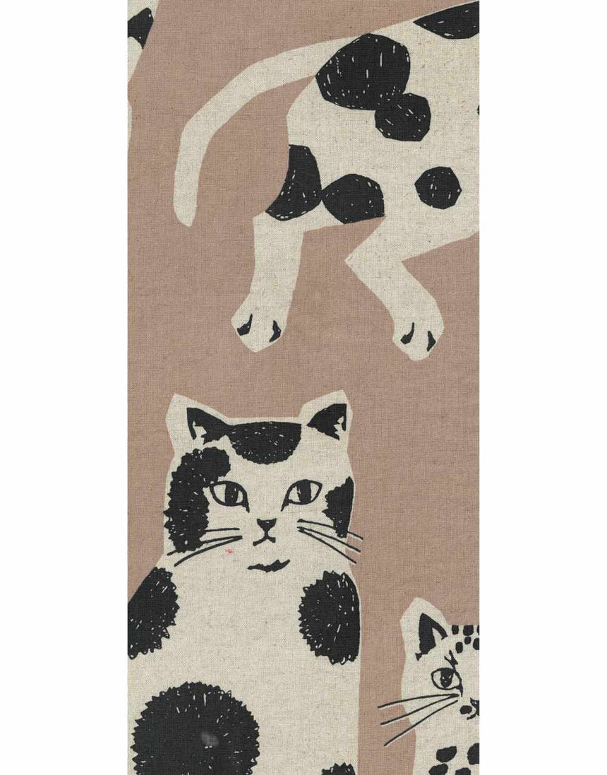 Beige & Natural NekoNoe Cat Cat Japanese Cotton Linen Fabric, Echino