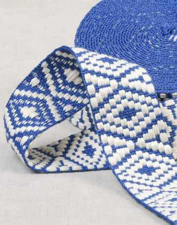 Blue & White Ethnic Webbing 38mm Wide