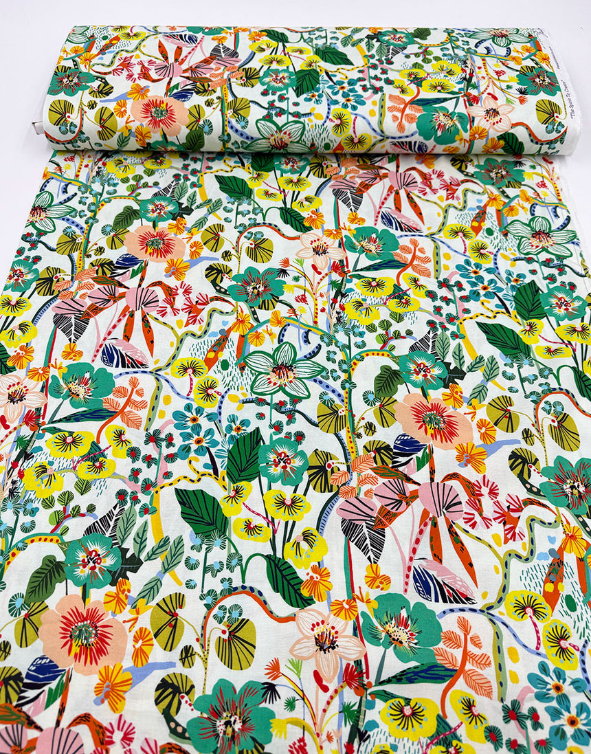 A Thousand Flowers Cotton Fabric, Vibrant Botanica by Kitty McCall