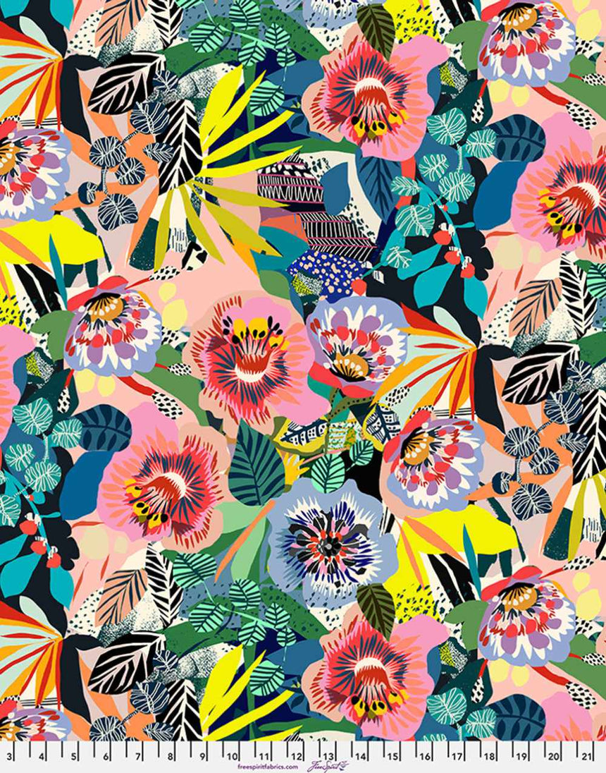 Summer Garden Cotton Fabric, Vibrant Botanica by Kitty McCall