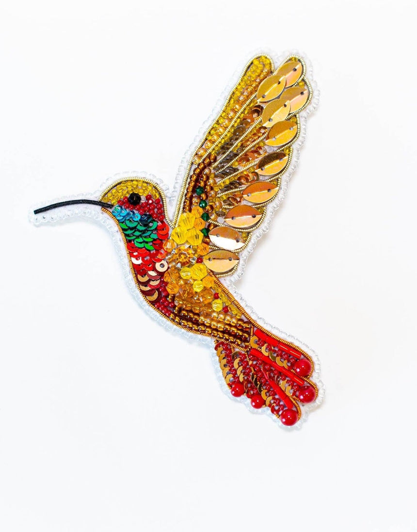 Orange Hummingbird Beaded Embroidery Brooch/Hanging Decoration Kit