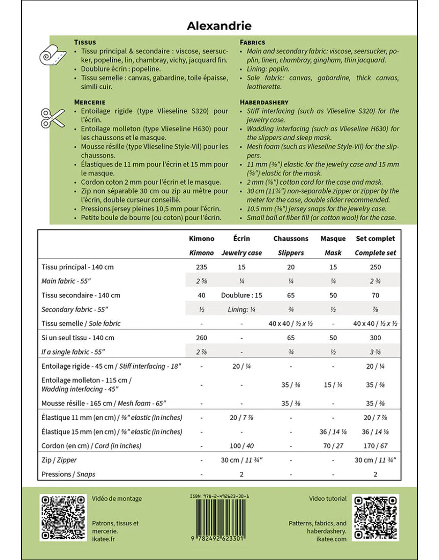 Alexandrie Kimono and Bedroom Accessories Set Sewing Pattern, Ikatee