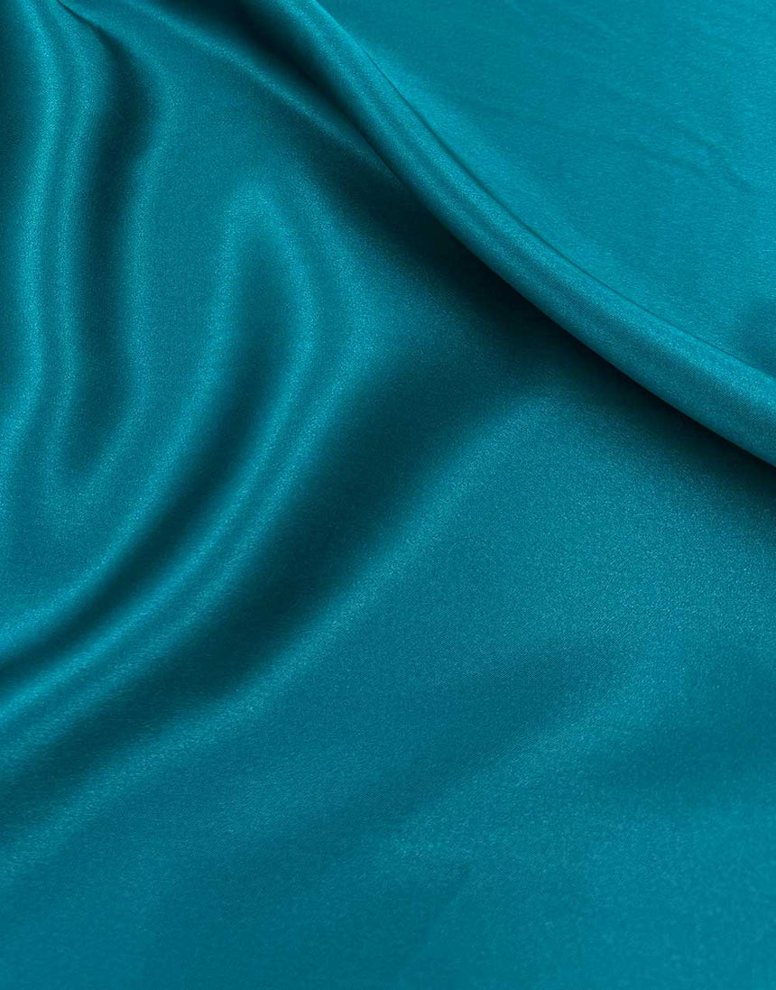 Italian Silk Satin Fabric, Kingfisher Blue