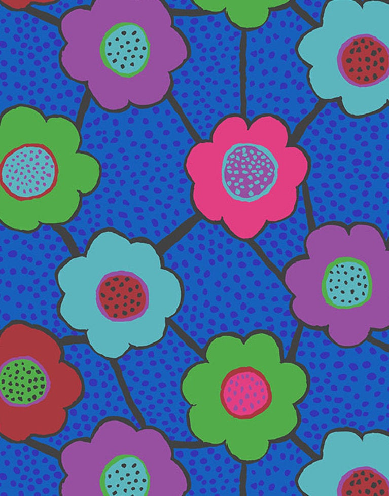 Blue Floral Connections Cotton Fabric, Kaffe Fasset Collective