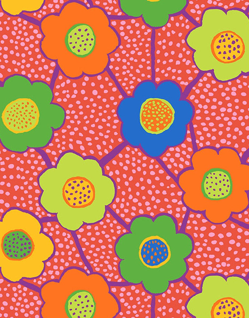 Red Floral Connections Cotton Fabric, Kaffe Fasset Collective