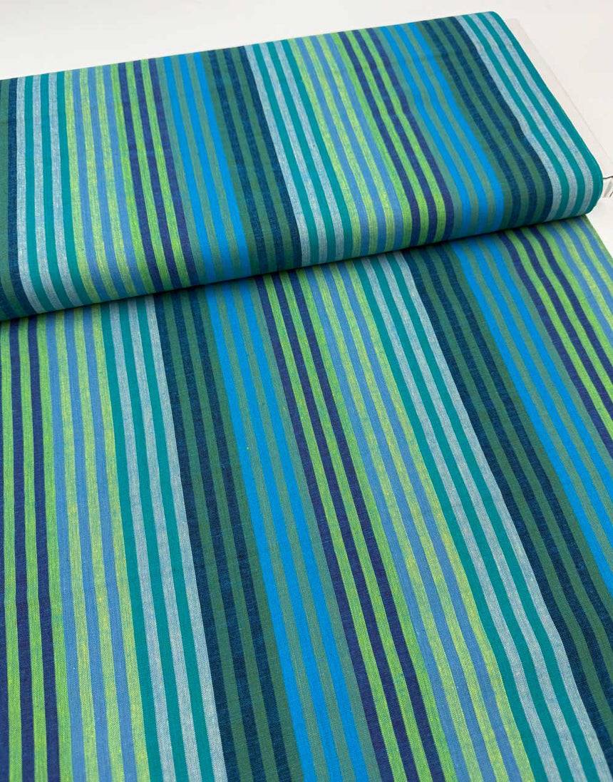 Aqua Caterpillar Stripe Woven Shot Cotton, Kaffe Fassett