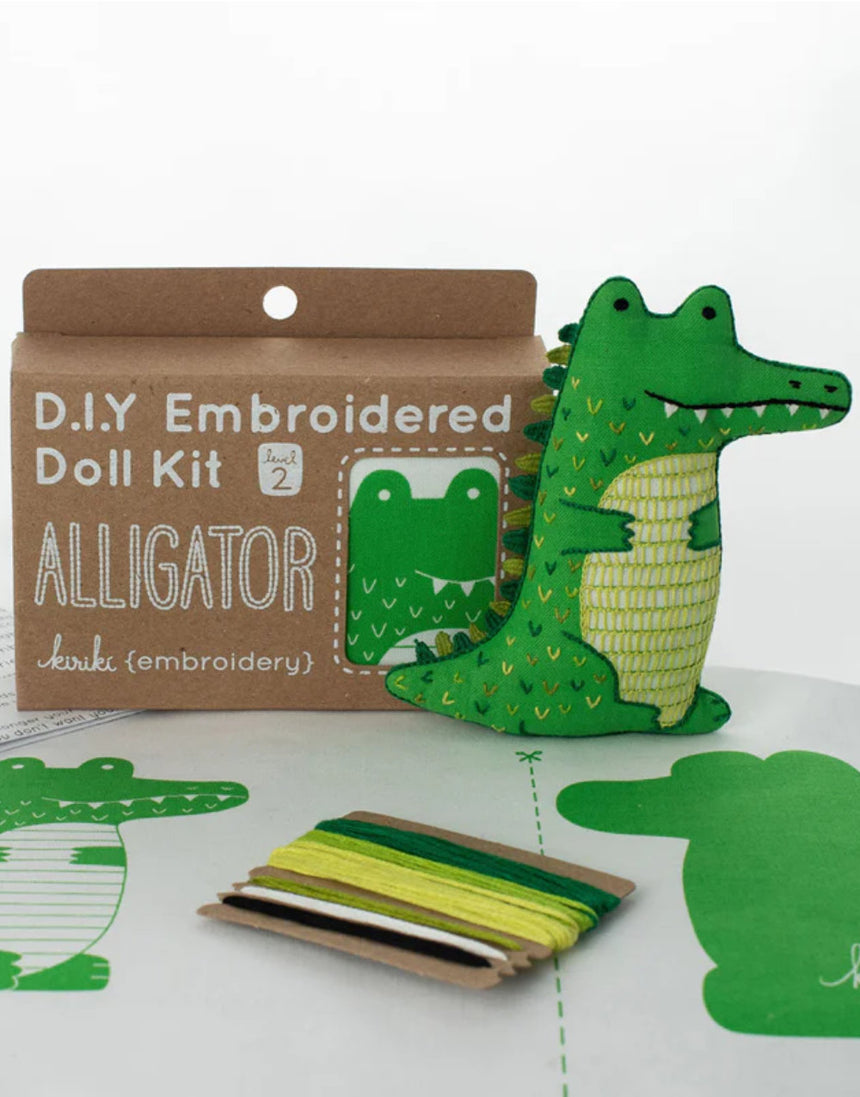 Alligator Embroidered Doll Kit, Kiriki Press