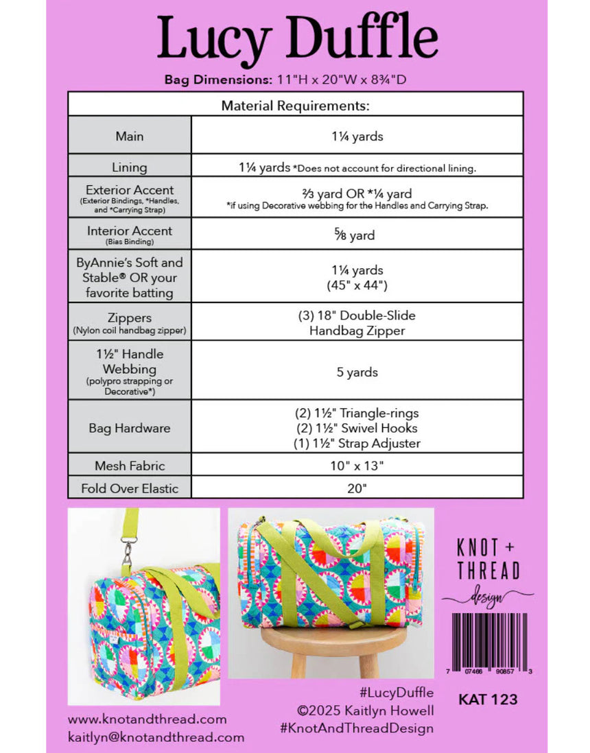 Lucy Duffle Bag Sewing Pattern, Knot + Thread Design