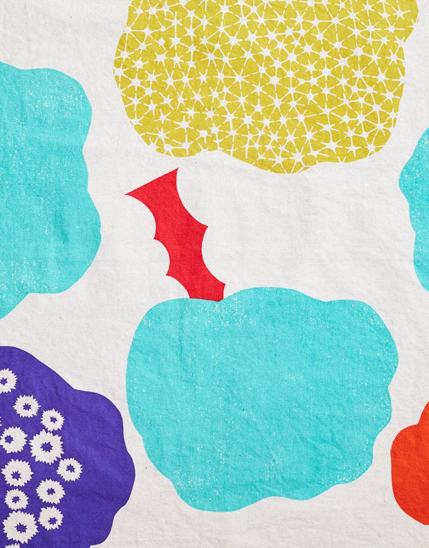 Echino Cloud Flower Cotton Linen Canvas Fabric, Natural with Brights