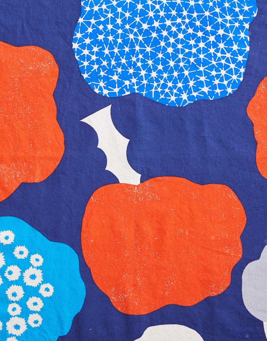 Echino Cloud Flower Cotton Linen Canvas Fabric, Navy & Red