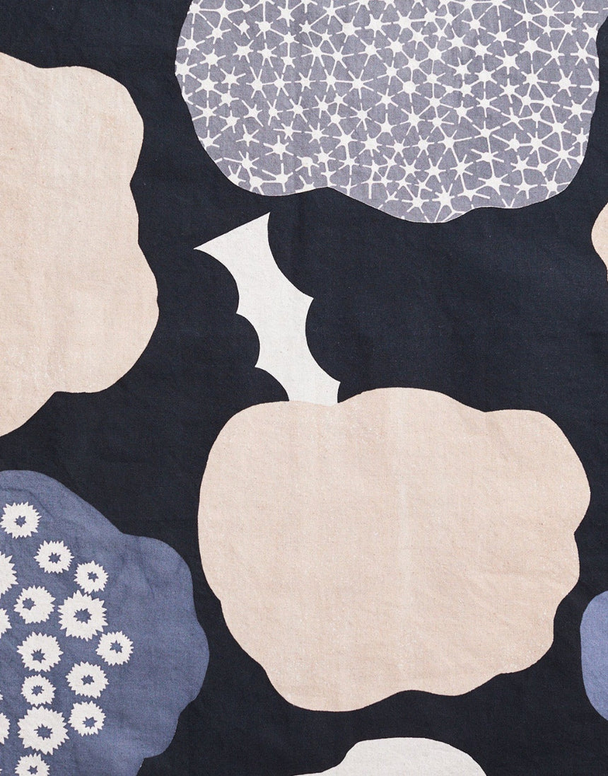 Echino Cloud Flower Cotton Linen Canvas Fabric, Black