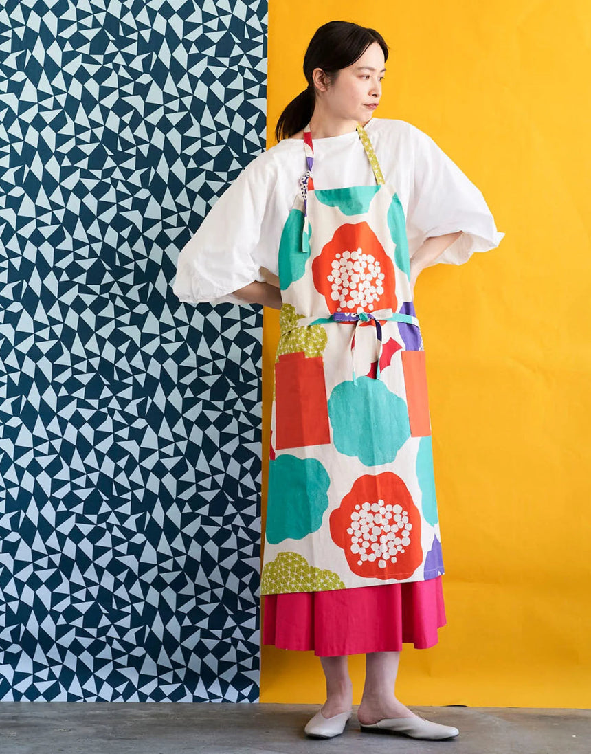 Echino Cloud Flower Cotton Linen Canvas Fabric, Natural with Brights