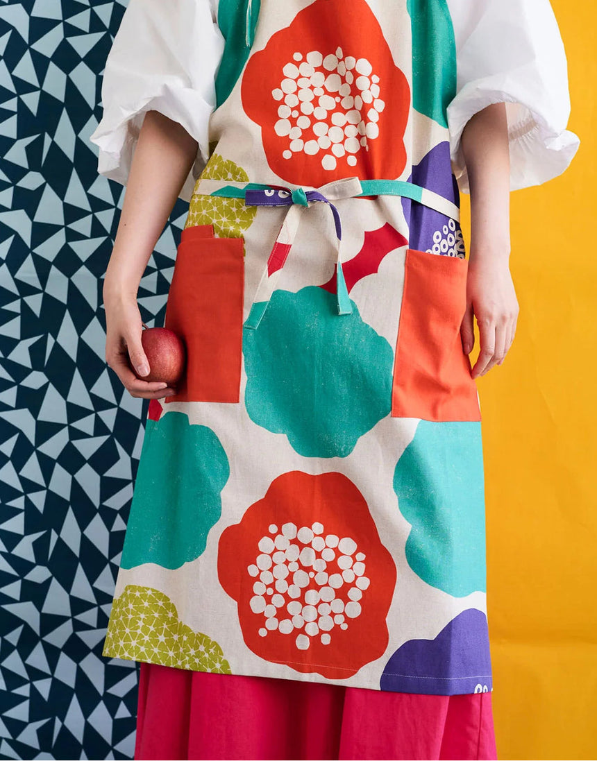 Echino Cloud Flower Cotton Linen Canvas Fabric, Natural with Brights