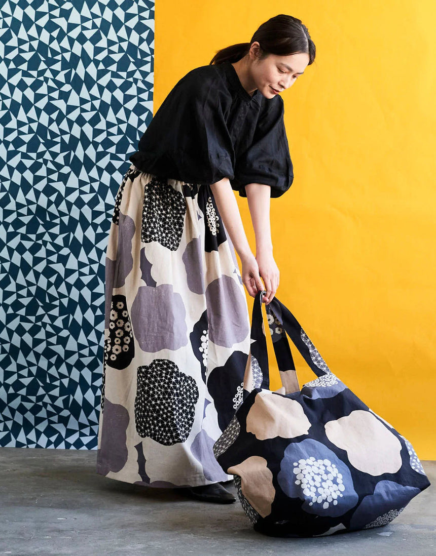 Echino Cloud Flower Cotton Linen Canvas Fabric, Black