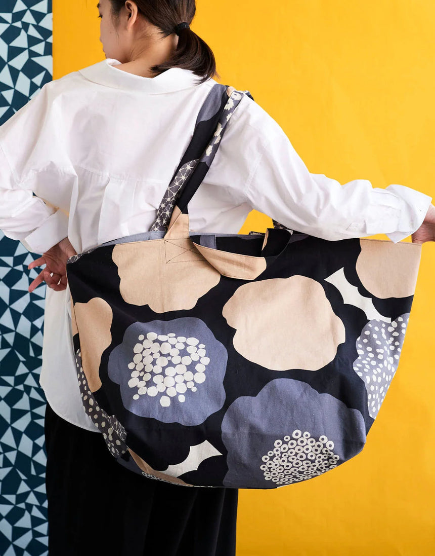 Echino Cloud Flower Cotton Linen Canvas Fabric, Black