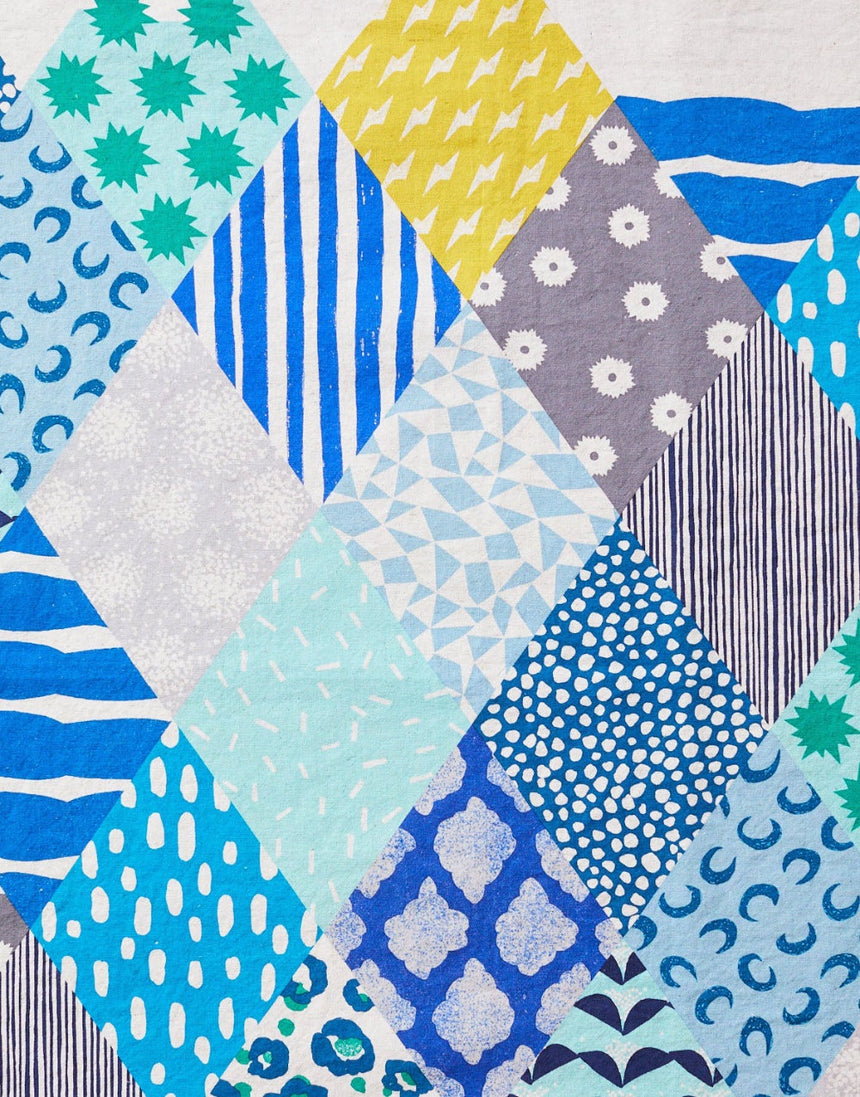 Echino Rhombus Cotton Linen Canvas Fabric, Blues