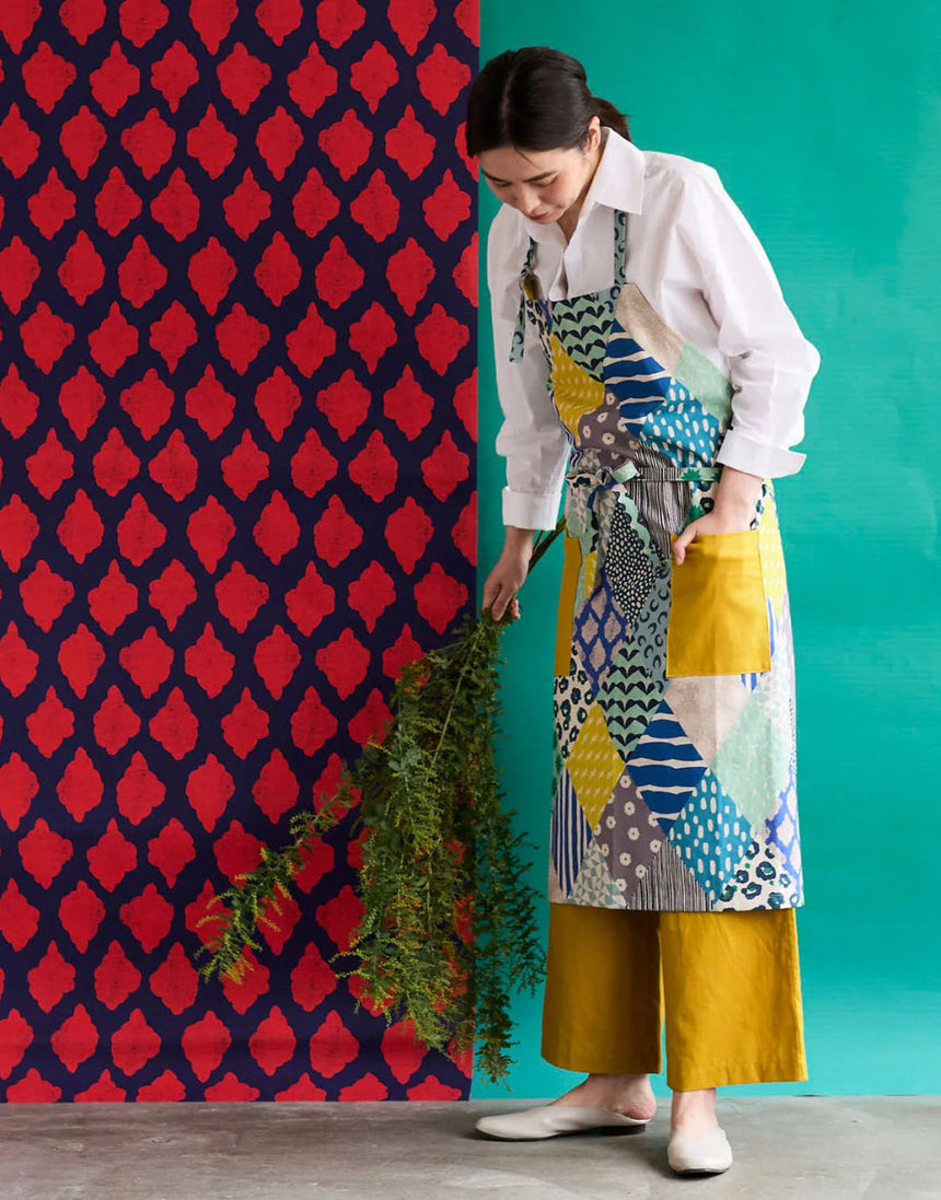 Echino Rhombus Cotton Linen Canvas Fabric, Blues