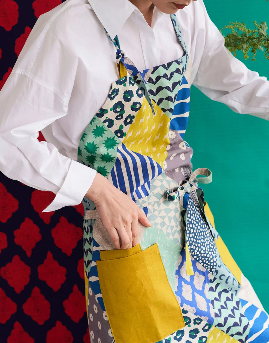 Echino Rhombus Cotton Linen Canvas Fabric, Blues